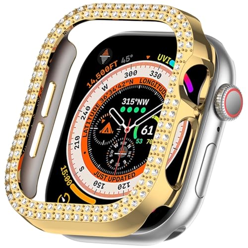 FTRONGRT Hülle Kompatibel mit Apple Watch Series 10 46mm, Halbe Packung PC, mit Diamanten, Kratzfest Uhrenschutzhülle Kompatibel mit Apple Watch Series 10 46mm - Gold von FTRONGRT
