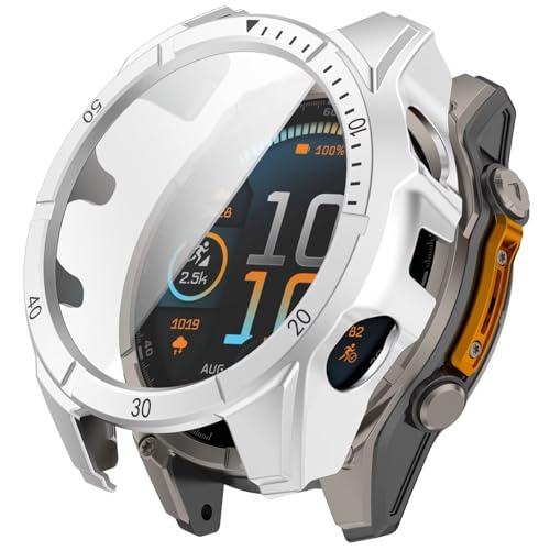 FTRONGRT Hülle Kompatibel mit Garmin Fenix 8 43mm, PC + Bildschirmfilm, Kratzfest, All-Inclusive-Schutzhülle Kompatibel mit Garmin Fenix 8 43mm. Silber Schwarz von FTRONGRT