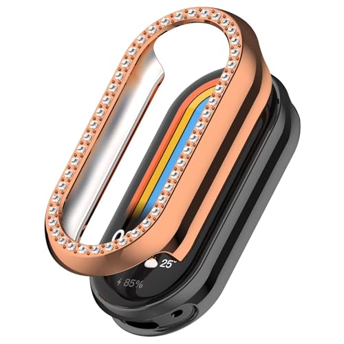 FTRONGRT Hülle Kompatibel mit Xiaomi Smart Band 9 / Band 9 NFC, Stoßfest, Halbe Packung PC-Diamant-Uhrenschutzhülle Kompatibel mit Xiaomi Smart Band 9 / Band 9 NFC Smartwatch. Roségold von FTRONGRT