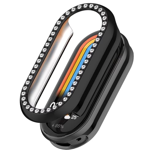 FTRONGRT Hülle Kompatibel mit Xiaomi Smart Band 9 / Band 9 NFC, Stoßfest, Halbe Packung PC-Diamant-Uhrenschutzhülle Kompatibel mit Xiaomi Smart Band 9 / Band 9 NFC Smartwatch. Schwarz von FTRONGRT