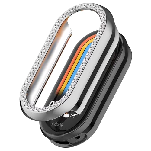 FTRONGRT Hülle Kompatibel mit Xiaomi Smart Band 9 / Band 9 NFC, Stoßfest, Halbe Packung PC-Diamant-Uhrenschutzhülle Kompatibel mit Xiaomi Smart Band 9 / Band 9 NFC Smartwatch. Silber von FTRONGRT