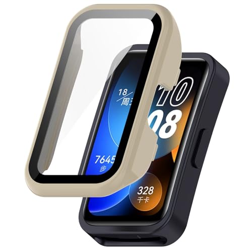 FTRONGRT Hülle für Huawei Band 8 NFC, Kombination aus PC + Gehärteter Bildschirmfolie, All-Inclusive-Uhrengehäuse, Stoßfest, Hülle für Huawei Band 8 NFC Smartwatch.Elfenbein von FTRONGRT