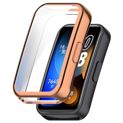 FTRONGRT Hülle für Huawei Band 9 NFC, All-Inclusive-Schutz mit Weicher TPU-Beschichtung, Uhrengehäuse, Stoßfest, Hülle für Huawei Band 9 NFC Smartwatch.Roségold von FTRONGRT