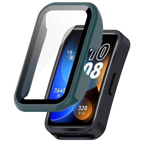 FTRONGRT Hülle für Huawei Band 9 NFC, Kombination aus PC + Gehärteter Bildschirmfolie, All-Inclusive-Uhrengehäuse, Stoßfest, Hülle für Huawei Band 9 NFC Smartwatch.Kiefernnadel Grün von FTRONGRT