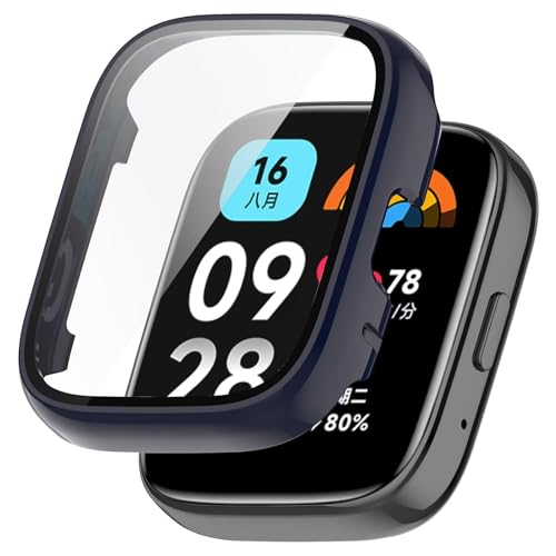 FTRONGRT Hülle für Redmi Watch 3 Active, Kombination aus PC + Gehärteter Bildschirmfolie, All-Inclusive-Uhrengehäuse, Stoßfest, Hülle für Redmi Watch 3 Active Smartwatch.Tinte Blau von FTRONGRT