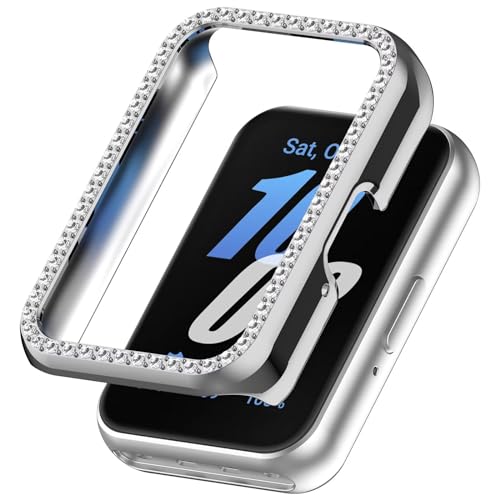 FTRONGRT Hülle für Samsung Galaxy Fit 3, Halbe Packung PC-Diamant-Uhrenschutzhülle, Stoßfest, Hülle für Samsung Galaxy Fit 3 Smartwatch. Silber von FTRONGRT