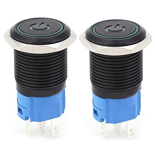 2 Stück LED Taster Schalter 16mm 1NO1NC Druckknopf Schalter Schwarz Wasserdicht für Auto (Green-3-6VDC) von FTVOGUE