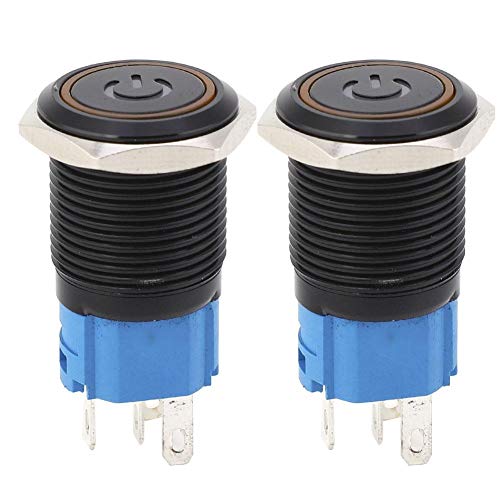 2 Stück LED Taster Schalter 16mm 1NO1NC Druckknopf Schalter Schwarz Wasserdicht für Auto (gelb-12VDC) von FTVOGUE