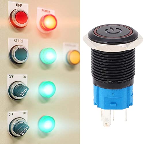 2pcs LED Taster Schalter 16mm 1NO1NC Druckknopf Schalter Selbstsichernd Schwarz Wasserdicht für Auto (Red-12VDC) von FTVOGUE
