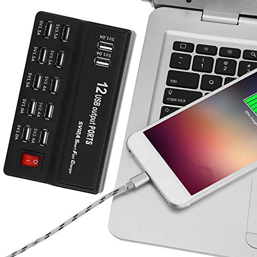 Kompakte Multi-Port-Haushalts-12-USB-Anschlüsse Schnellladegerät-Steckdosenleiste für Smartphones Tablets BT Audio Mobile Power DV (EU-Stecker) von FTVOGUE