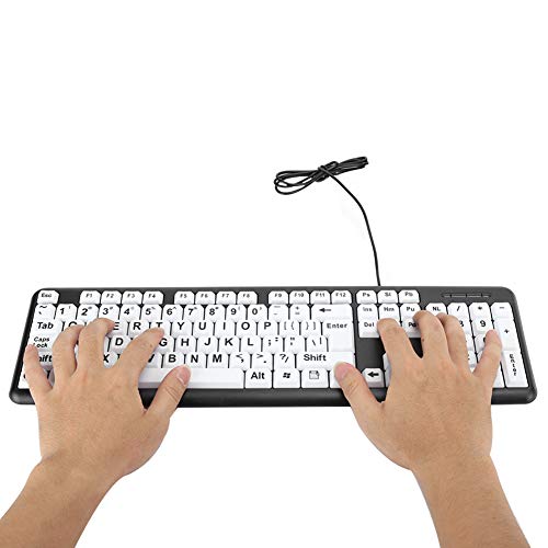 Old People Tastatur, Low Vision, USB, verkabelt, alte Menschen Tastatur mit weißen großen Drucktasten (schwarz) von FTVOGUE