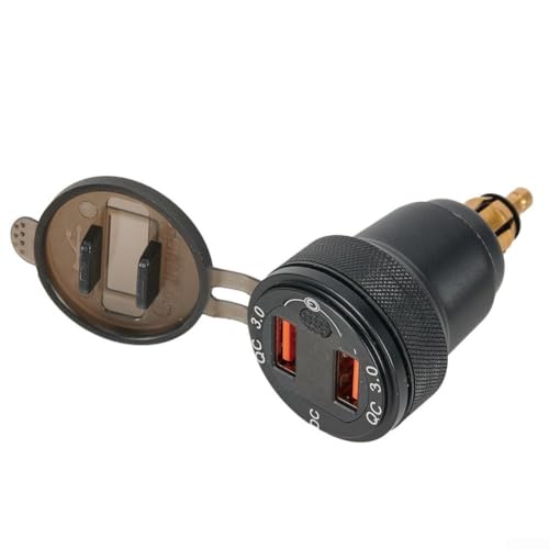 Motorrad Dual USB Ladegerät mit Spannungsanzeige, Schnellladung für Smartphones und Tablets, passend für DIN-Buchse (Grün) von FUANA