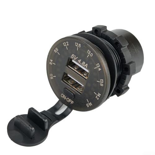 Dual-USB-Schnellladebuchse mit LED-Voltmeter, kompatibel mit Handys, Tablets und GPS-Geräten von FUBESK