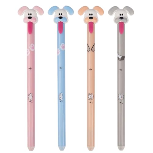 FUFRE 4/6er Set Radierbarer Kugelschreiber, 2025 süße 0.5mm Gelstiften, Radierbarer Stift Blau/Schwarz Tinte, Tier Erasable Pen in Hunde/Bär/Huhn/Kaninchen/Löwe/Koala-Designs (B-Schwarz) von FUFRE
