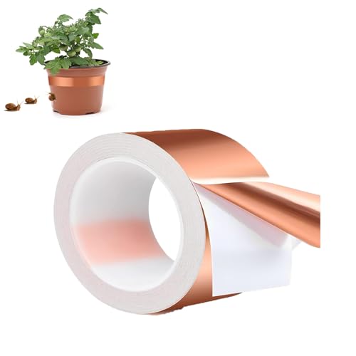 FUFRE Kupferband Gegen Schnecken,20mm X 20m Verdicken Selbstklebend Kupferband Gegen Schnecken Hochbeet, Effizient EMI Kupferfolienband Für Gegen Schnecken Nacktschnecken (20mm*20m) von FUFRE
