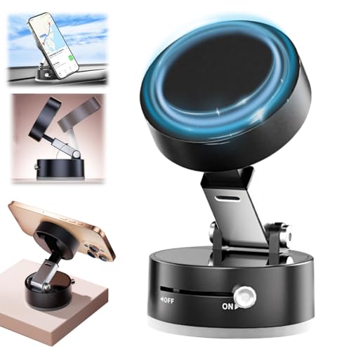 Magnetic Phone Holder Faltbar, 360° verstellbar Handy Halterung Auto10 kg Belastbar, ein-Klick-Adsorp, 2025 Neu Universal Vakuum Handyhalterung tragbar, für Android/iOS12 oder niedriger(Schwarz) von FUFRE