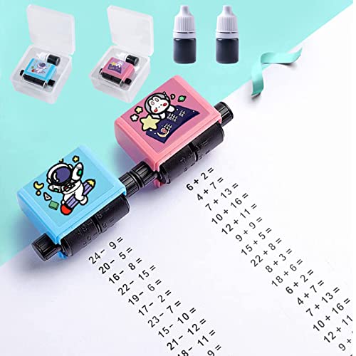 Roller Digitaler Lehrstempel, 2 Stück Addition and Subtraction Roller Stamp, Reusable Calculation Math Educational Toy Stamp, 1-100 Teaching Math Rolling Stamp Math Practice Tool von FUFRE