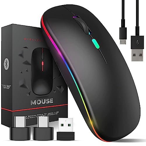 Kabellose Maus für Laptop mit 2 USB A auf USB C Adapter, 2,4 GHz Bluetooth-Maus wiederaufladbar, Laptop-Maus Computerzubehör, USB-Maus 3 Tasten, Laptop-Maus, kabellose PC-Maus, 800 bis 2400 Dpi von FUGACI