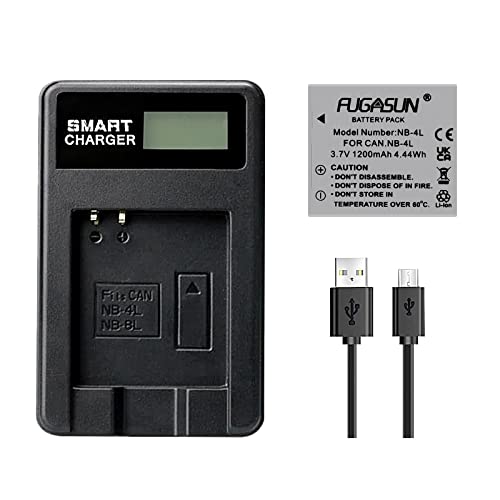 FUGASUN 1 PC 1200mAh NB-4L NB4L Batterie mit LCD-Einzel-Ladegerät für Canon IXUS 50 55 60 65 80 75 100 I20 110 115 120 130 is 117 220 225 von FUGASUN