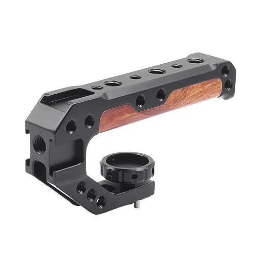 Holzkamera Top Griff Mit 3 Kalten Schuhen zum Montieren DSLR Kamera,FUGASUN Holz Top Griff Griff Mit 1/4",3/8" Gewindebohrungen mit Ortungsstiften für ARRI Griff für Kamera Käfig von FUGASUN