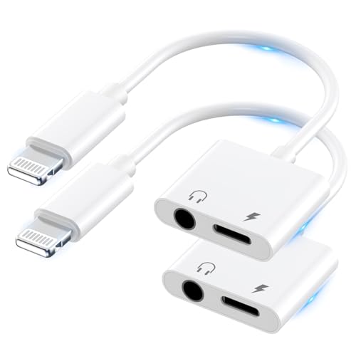 2 Stück [Apple MFi-Zertifiziert] Lightning auf 3,5-mm-Kopfhöreranschluss Adapter für iPhone, 2-in-1 iPhone Kopfhörer Aux Audio + Ladekabel Splitter Adapter Dongle für iPhone 14 13 12 11 XS XR X 8 7 von FUHAYA
