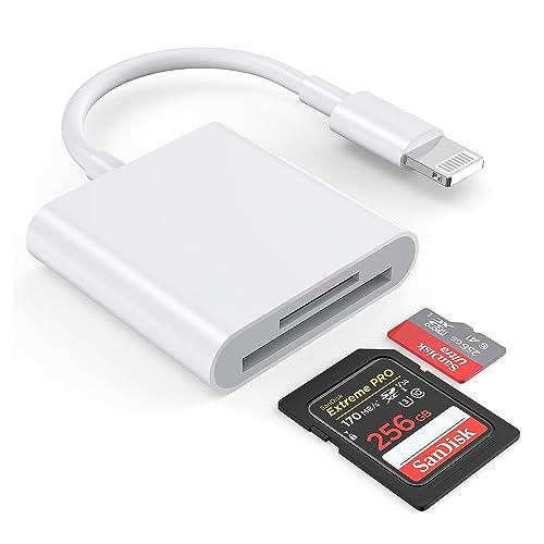 [Apple-MFi-zertifiziert] Lightning-zu-SD-Kartenleser für iPhone, Dual-Kartensteckplatz-Speicherkartenleser, unterstützt SD- und TF-Karte, iPhone-SD-Kartenleser-Adapter für iPhone 14, 13, 12, 11, XS, von FUHAYA