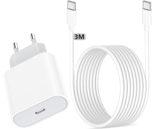 FUHAYA iPhone 15 Schnellladegerät, 2er Pack 20W USB C iPhone Ladegerät Ladestecker Stecker Netzteil Power Adapter und 3M USB C Kabel Schnellladekabel für iPhone 15/15 Pro/15 Pro Max/15 Plus, iPad Pro von FUHAYA