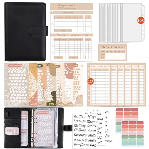 FUHOMI A6 Binder Budget Planner Deutsch - Sparchallenge Budgetplaner, Finanzplaner Haushaltsbuch, Geld Organizer, Sparbuch für Geld mit Umschlagmethode von FUHOMI