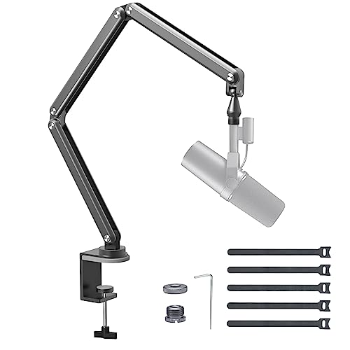 FULAIM Aluminium Mikrofon Arm kompatibel mit RODE Mikrofon, Einstellbarer Mikrofonständer für Shure Mic, Mikrofonarm mit 3/8"- 5/8" Adapter für Game Streaming Podcast Broadcast (Grau) von FULAIM