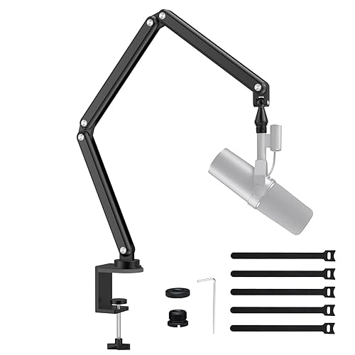 FULAIM Aluminium Mikrofon Arm kompatibel mit RODE Mikrofon, Einstellbarer Mikrofonständer für Shure Mic, Mikrofonarm mit 3/8"- 5/8" Adapter für Game Streaming Podcast Broadcast (Schwarz) von FULAIM