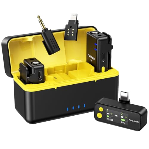 FULAIM X5M Wireless Lavalier Mikrofon Set mit Ladeetui, Plug & Play Ansteckmikrofon, DSP Rauschunterdrückung, Echtzeit-Monitoring, 18h Aufnahme, kompatibel mit Handy, Android, Kamera, PC von FULAIM