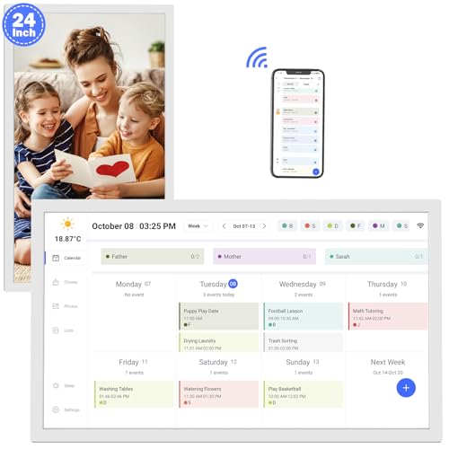 61 cm (24 Zoll) Smart-Kalender, digitaler Aufgabendiagramm für Planer, Touchscreen-Display, elektronischer Kalender für Familienzeitpläne, 32 GB, automatische Synchronisierung von Google iCloud von FULLJA