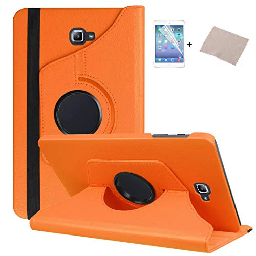 FULOZO® Samsung Galaxy Tab A6 10.1" (2016) T580/T585 Hülle Case-360 Grad Rotations PU Ledertasche Smart Cover mit Standfunktion für Samsung Galaxy Tab A 10.1 Tablet+Display Schutzfolie(Orange) von FULOZO