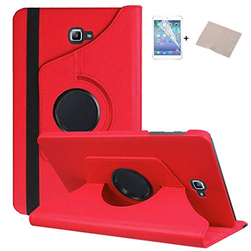 FULOZO® Samsung Galaxy Tab A6 10.1" (2016) T580/T585 Hülle Case-360 Grad Rotations PU Ledertasche Smart Cover mit Standfunktion für Samsung Galaxy Tab A 10.1 Tablet+Display Schutzfolie(Rot) von FULOZO