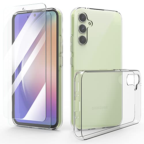 FUNHULLUN Hülle Kompatibel mit Samsung Galaxy A54 + 2 Stück Glasfolie,Transparente Morbido Handyhülle Silicone TPU Case Cover für Samsung Galaxy A54 von FUNHULLUN