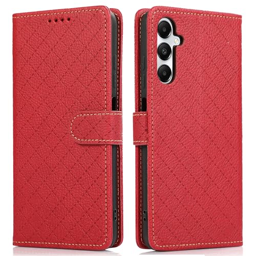 FUNHULLUN Hülle für Samsung Galaxy A05S Premium Leder Handyhülle Flip Tasche Schutzhülle mit Magnetverschluss Kartenfach und Standfunktion für Samsung Galaxy A05S -Rot von FUNHULLUN