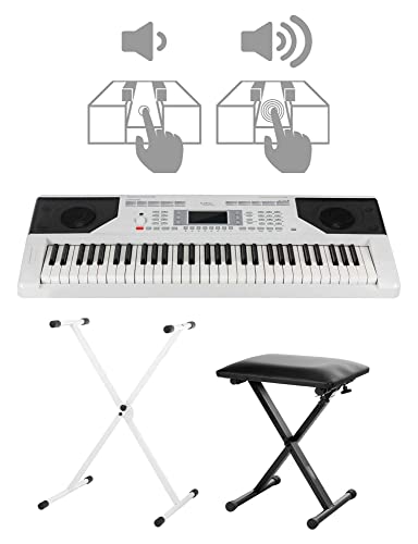 FunKey 61 Edition Touch Keyboard Set - 61 Tasten - Touch Response - 300 Sounds & 300 Rhythmen - Begleitautomatik und Lernfunktionen - inkl. X-Stativ und Hocker - weiß von FUNKEY