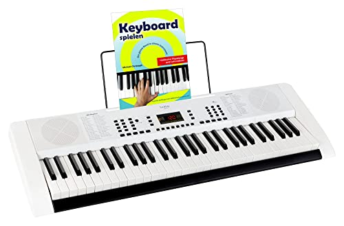 FunKey 61 Edition Weiß Set (300 Sounds, 300 Rhythmen, LCD Display, Mikrofon- und Kopfhöreranschluss, inkl. Keyboardschule) weiß von FUNKEY