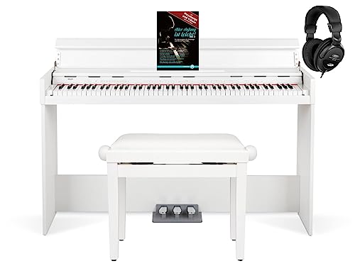 FunKey DP-1088 WM Digitalpiano Set - Schlankes Keyboard im Digitalpiano-Design - 88 anschlagdynamische Keyboard-Tasten - 20 Sounds - Spar-Set mit Bank, Kopfhörer und Noten - Weiß matt von FUNKEY