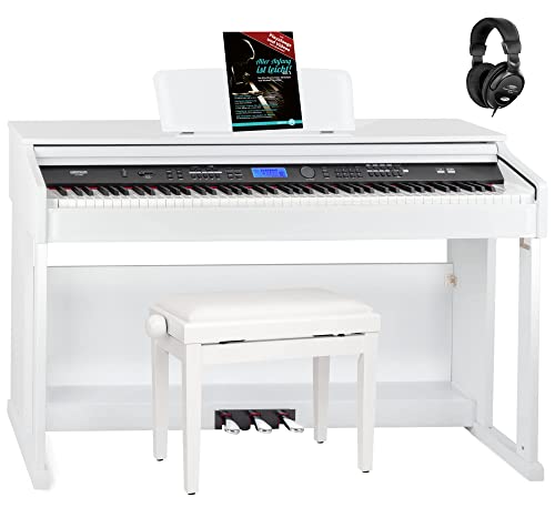 FunKey DP-2688A WH Digitalpiano Set - 88 anschlagsdynamische Tasten - Hammermechanik - 128-fach polyphon - 360 Sounds - 160 Styles - Spar-Set inkl. Klavierbank, Kopfhörer & Schule - weiß Hochglanz von FUNKEY