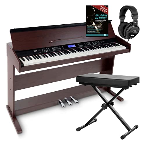 FunKey DP-88 II Digitalpiano Set (88 anschlagsdynamische Tasten, 360 Sounds, 160 Styles, MP3-Player, inkl. Keyboardbank, Kopfhörer und Klavierschule) braun von FUNKEY