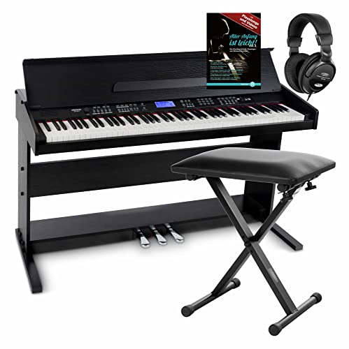FunKey DP-88 II Digitalpiano Set (88 anschlagsdynamische Tasten, 360 Sounds, 160 Styles, MP3-Player, inkl. Keyboardbank, Kopfhörer und Klavierschule) schwarz von FUNKEY
