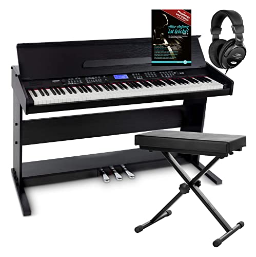 FunKey DP-88 II Digitalpiano Set (88 anschlagsdynamische Tasten, 360 Sounds, 160 Styles, MP3-Player, inkl. Keyboardbank, Kopfhörer und Klavierschule) schwarz von FUNKEY