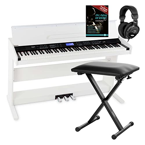 FunKey DP-88 II Digitalpiano Set (88 anschlagsdynamische Tasten, 360 Sounds, 160 Styles, MP3-Player, inkl. Keyboardbank, Kopfhörer und Klavierschule) weiß von FUNKEY