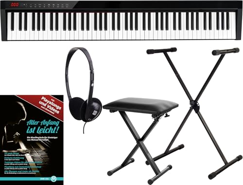 FunKey SP-588 Easy-Piano - Keyboard mit 88 Tasten in Standardgröße - Anschlagdynamik - 2200 mAh-Akku - Bluetooth - Set inkl. Ständer, Hocker, Schule, Kopfhörer, Tasche & Sustain-Pedal - Schwarz FunKey SP-588 Easy-Piano - Keyboard mit 88 Tasten in Standardgröße - Anschlagdynamik - 2200 mAh-Akku - Bluetooth - Set inkl. Ständer, Hocker, Schule, Kopfhörer, Tasche & Sustain-Pedal - Schwarz von FUNKEY