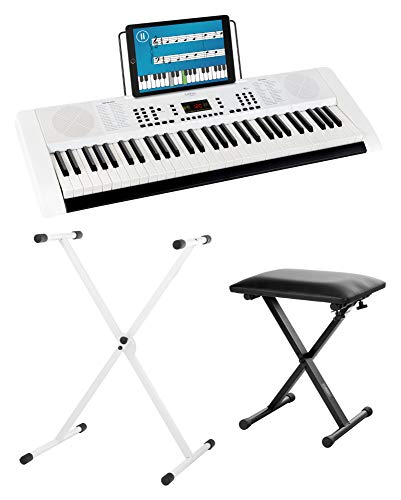 Funkey 61 Edition Keyboard Set inkl. Keyboardständer und Bank (300 Sounds, 300 Rhythmen, 10 Demo Songs, Netzteil, Notenständer, Ständer, Hocker) weiß von FUNKEY