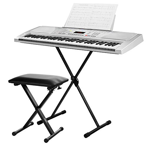 Funkey 61 Keyboard inkl. höhenverstellbarem Ständer, Sitzbank und Keyboard Basics Lehrbuch (61 Tasten, 100 Klangfarben, 100 Rhythmen, 8 Demo Songs, Netzteil, Notenständer) von FUNKEY