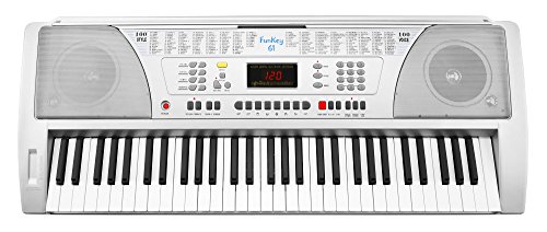 Funkey 61 SL Keyboard Silber (61 Tasten, 100 Klangfarben, 100 Rhythmen, 8 Demo Songs, Netzteil, Notenständer) von FUNKEY