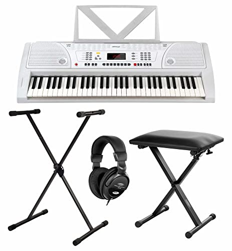 Funkey Deluxe Kit 61 Tasten Keyboard Set - Einsteiger Keyboard mit 100 Sounds & Rhythmen und Begleitautomatik - Komplettset Inklusive Stativ, Sitzbank und Kopfhörer - Weiß von FUNKEY