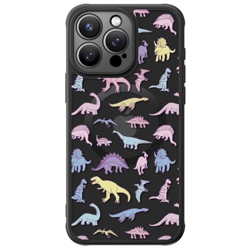 FUNMIKO Cute Phone Case for iPhone 15 Pro Max Wireless Charging Military Grade Protection Trendy Wildflower Design for Women Girls Non-Slip Translucent Matte Cover Vibrantly Cute Dinosaurier von FUNMIKO
